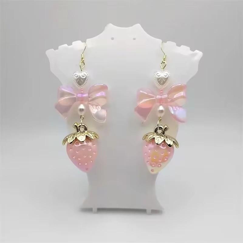 Playful Butterfly Bowknot Dangle Earrings Sturdy Alloy Strawberry Designs Accessory for Trendy Girls and Students