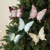 Clip-On Christmas Butterfly Ornaments Flocking Finish Xmas Butterfly Clip Decor  Holiday Party