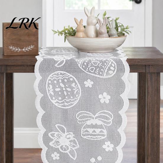 Decorative Table Runner Easter Lace Runners, 72 Inch Spring Eggs Runner, Tablecloth Bunny Decorations for Home Dining Room, Party and Supplies