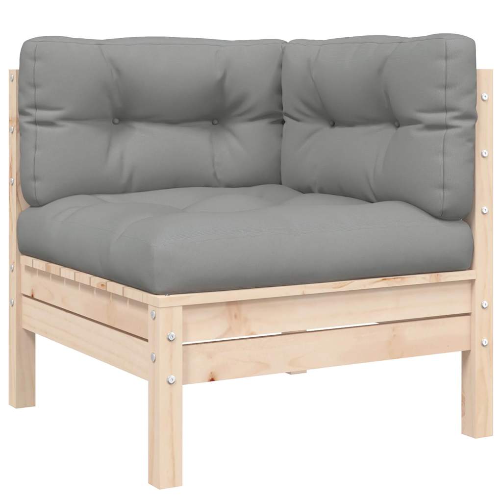 3 Piece Garden Lounge Set with Grey Cushions Solid Pine Wood