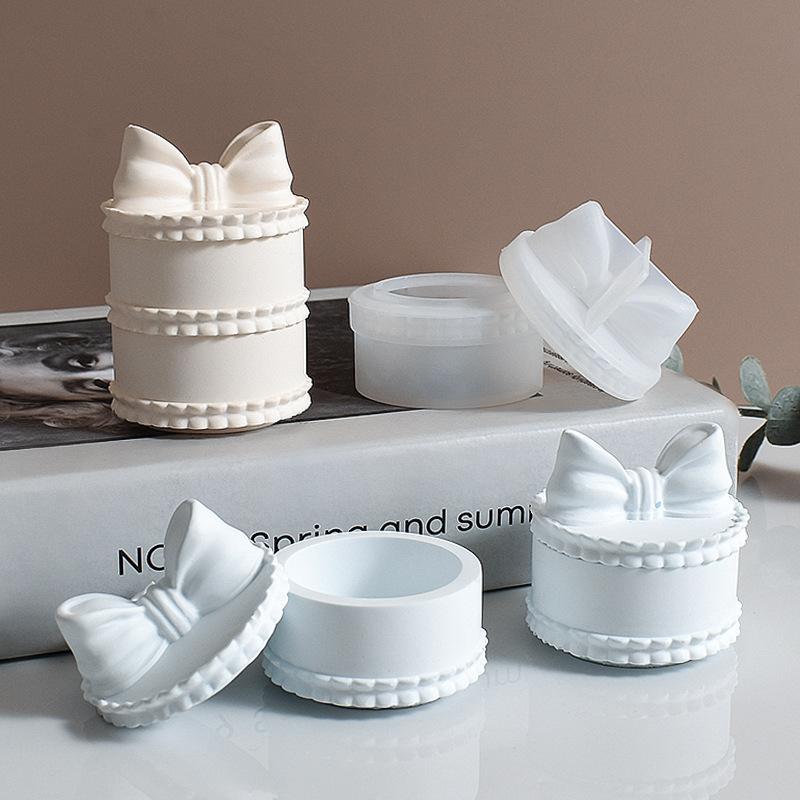 Mini Bow Shape Storage Box Candle Cup Silicone Mold DIY Bowknot Handicrafts Round Plaster Storage Jar Home Decoration Molds