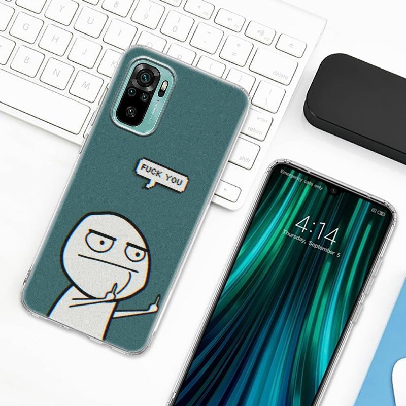 Zabawny człowiek Środkowy palec Fucek etui na telefon do Xiaomi Redmi Note 9s 8 11 7 9 10 Pro 10s 11s Przezroczysta obudowa Czerwona obudowa mi Note 8Pro K40
