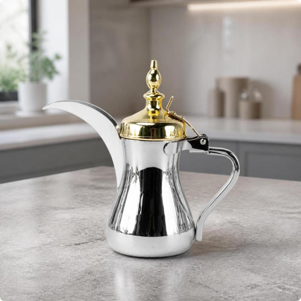 Traditional Arabic Coffee Pot | Stainless Steel Construction, Long Curved Pouring Spout, for Dinner