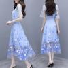 Super Korean Fairy Skirt Summer Western Style High-end Dress Mesh A Word Dress Women Embroidery Medium long Dress