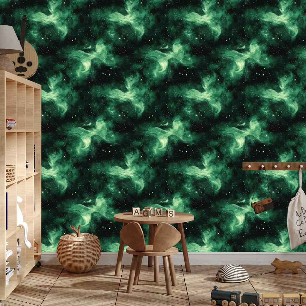 Watercolor Galaxy Wallpaper Sea Green and Black 50x1000