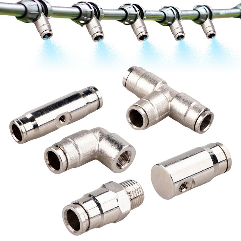 5pcs Brass Spray Nozzle Connector 1/8" Brass Brass Spray Nozzle Sliding Fitting Kit High Pressure PE Atomization Connector