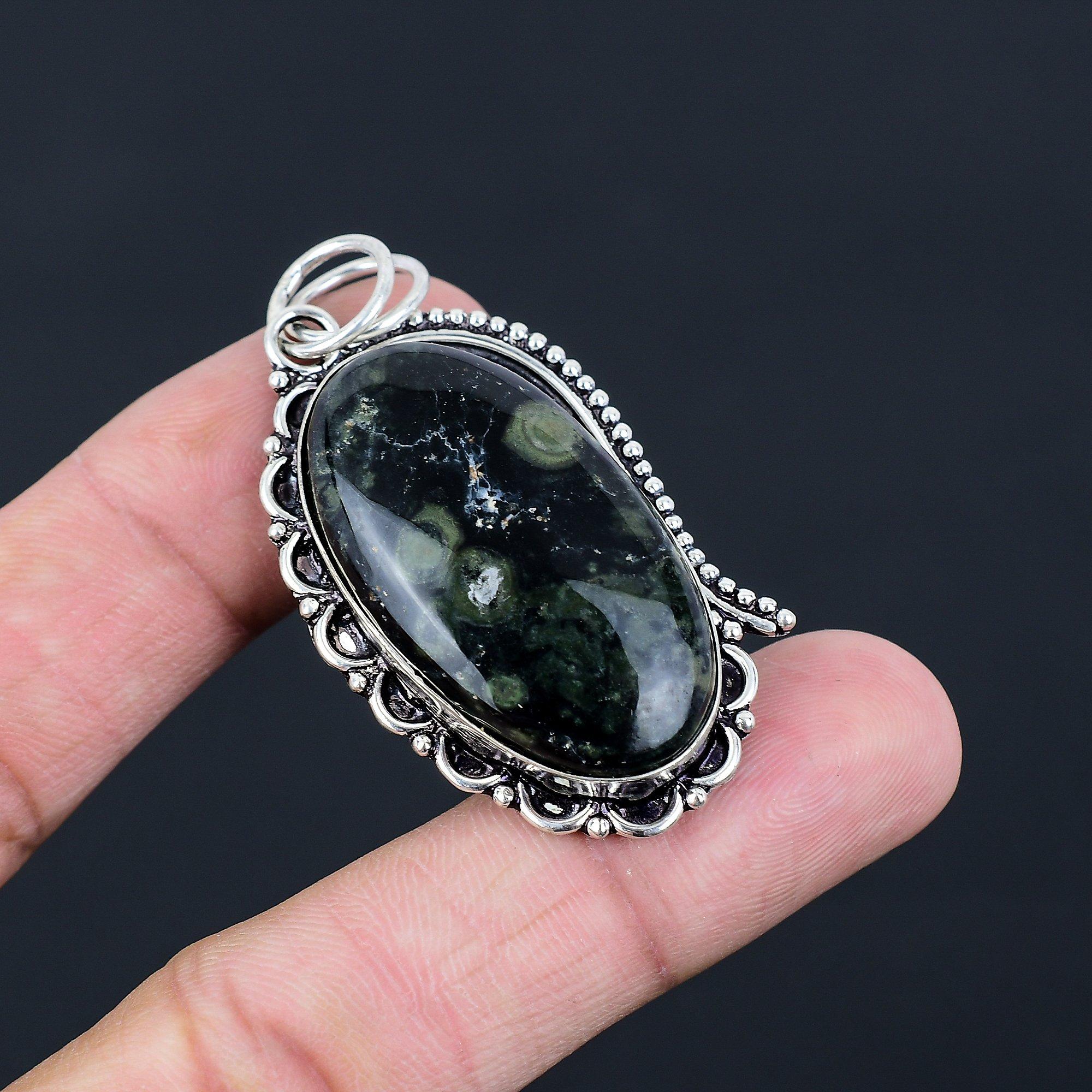 Натуральный камень Камбаба Яшма Кулон Зеленый Серебро 925 пробы Индийские украшения