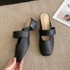 Large Size 34-40 Women's Sheepskin Slip-on Flats Summer Mules Square Toe High Quality Soft Comfort Casual Female Sandals Shoes