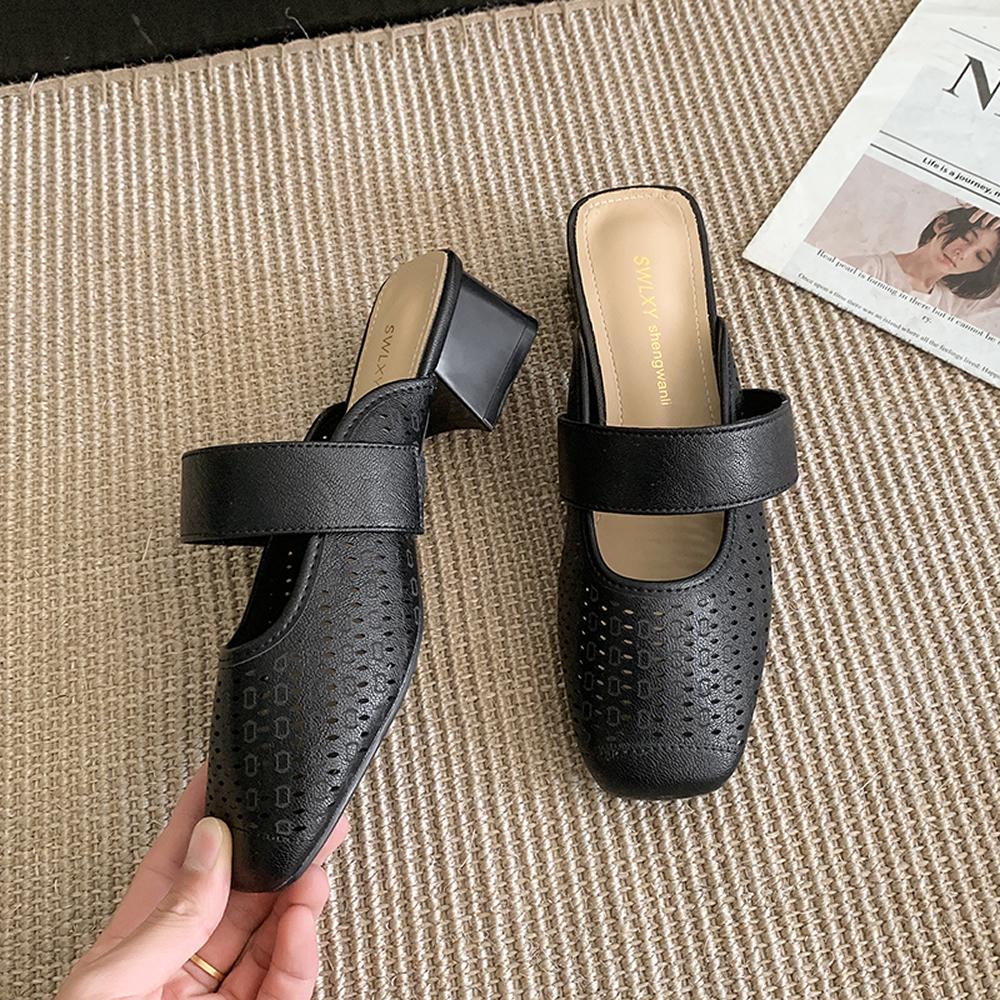 Large Size 34-40 Women's Sheepskin Slip-on Flats Summer Mules Square Toe High Quality Soft Comfort Casual Female Sandals Shoes