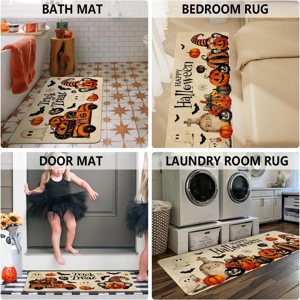 1/2pcs Halloween Kitchen Floor Mats Ghost Pumpkin Balcony Porch Carpet Washable Entrance Welcome Doormat Home Decor Accessories