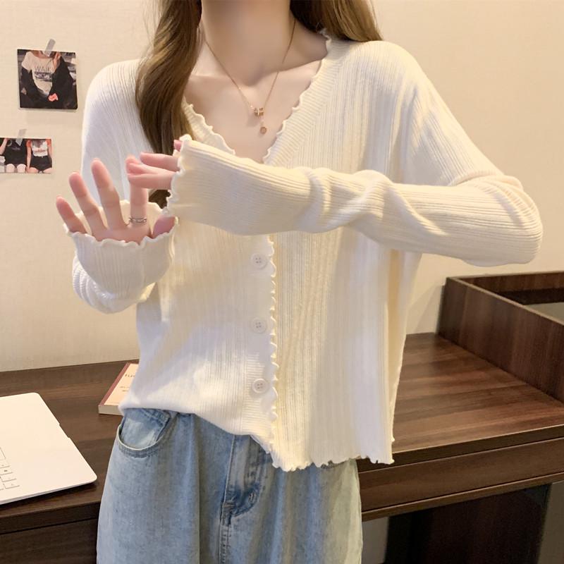 Plus Size Women's Ruffle V-Neck Cardigan Top - Long Sleeve, Slimming, Autumn Fashion