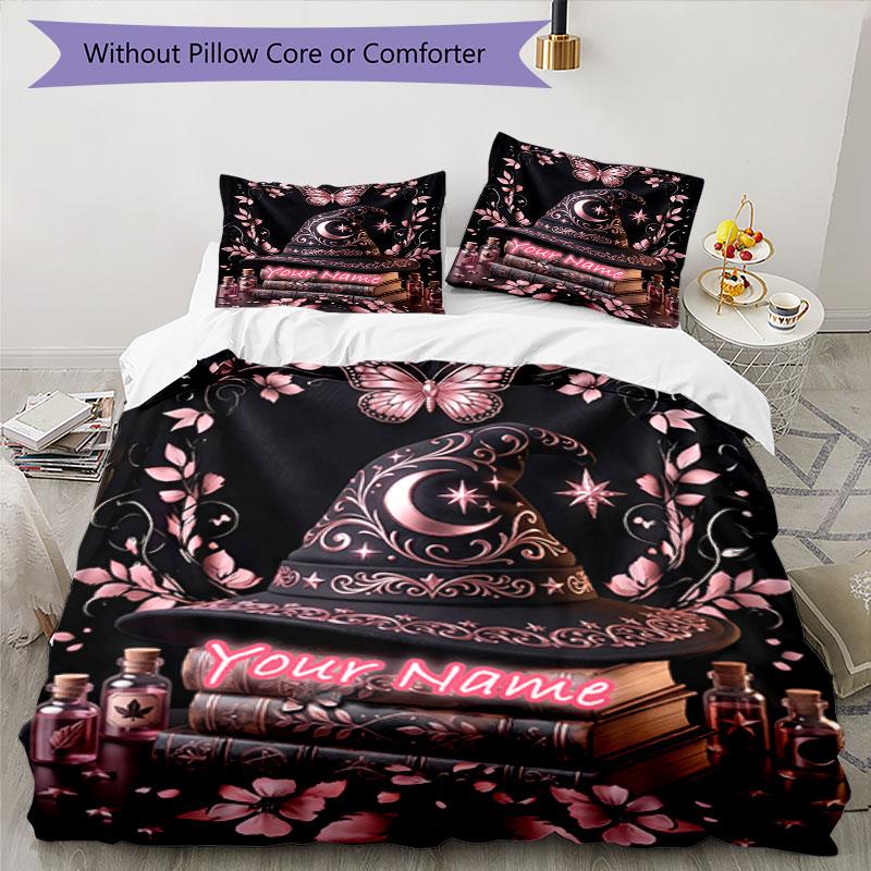 3PC Custom Name Witchcraft Magic Art Bedding Set Duvet Cover Closure Includes 1 Duvet Cover & 2 Pillowcases for Bedroom