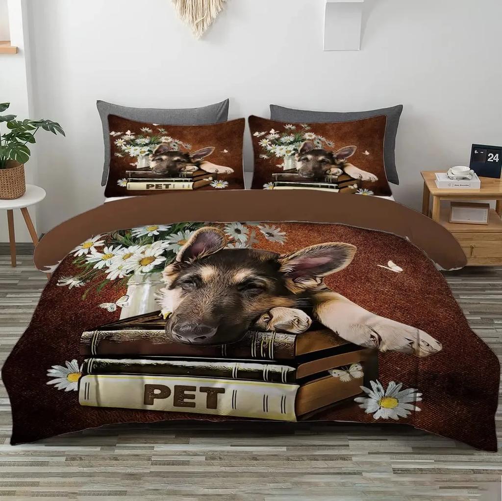 German Shepherd Duvet Cover Set Police Dog Comforter Cover Full King Size for Boys Animals Bedding Set Puppy Dog Bedspread Cover