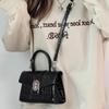 Sweet and Cool Spice Girl Crocodile Pattern Patent Leather Bag, High-end Texture Portable Small Square Bag 2025 New Locomotive Messenger Bag Woman