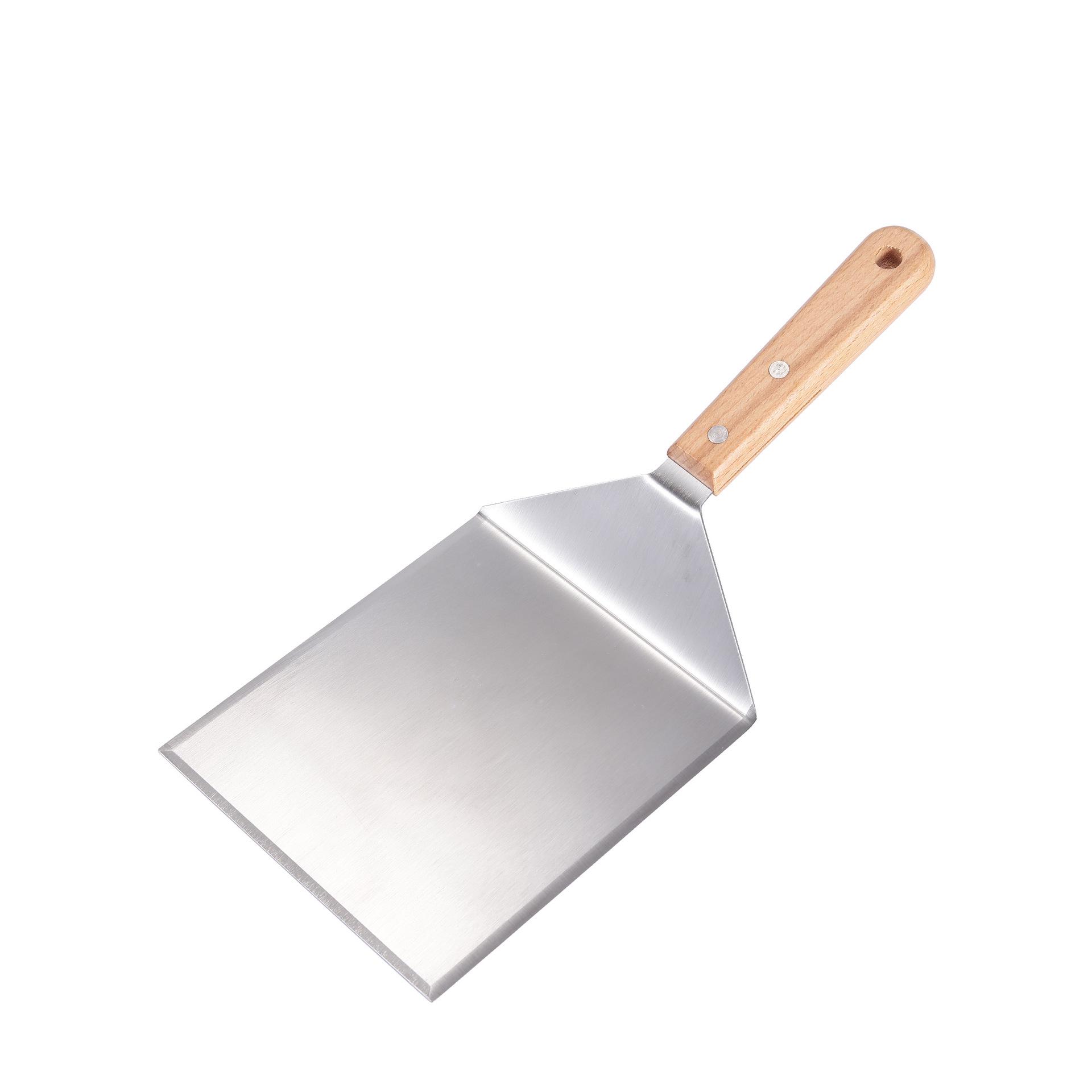 Stainless Steel Curved Shovel with Beech Handle for Pizza, Cake, Pancake, Griddle, Steak, and Cooking.