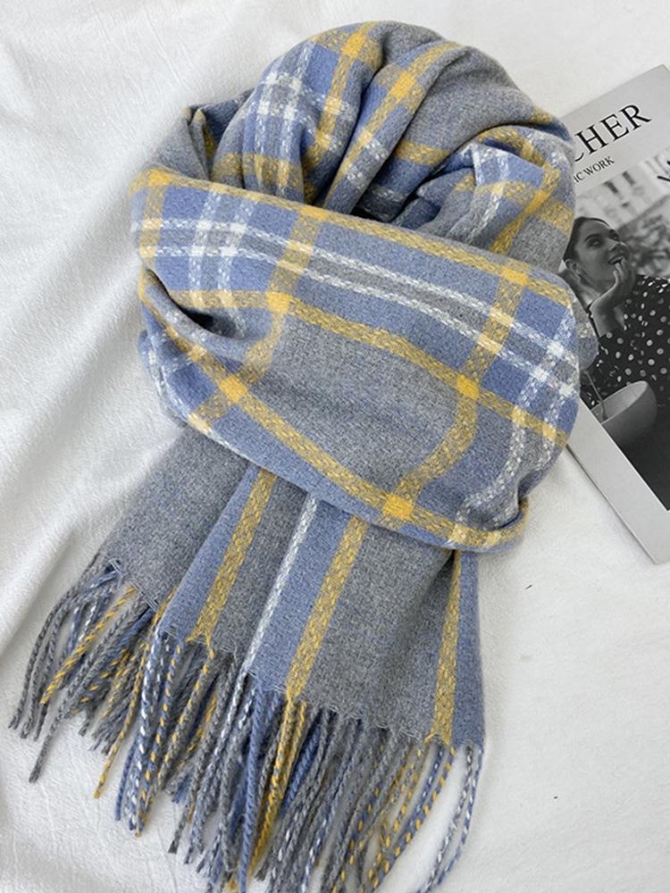 Winter Women Retro Knitted Scarf Headscarf Mujer Lady Men Elegant Preppy Plaid Print Scarve Foulard Wrap Shawl Unisex Korean New