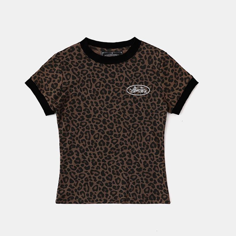 

Korean Badblood BCAC Series Spicy Girl Leopard Print Short-Sleeve T-Shirt - Women s Niche Design Sports Casual Top Medium коричневый/леопардовый