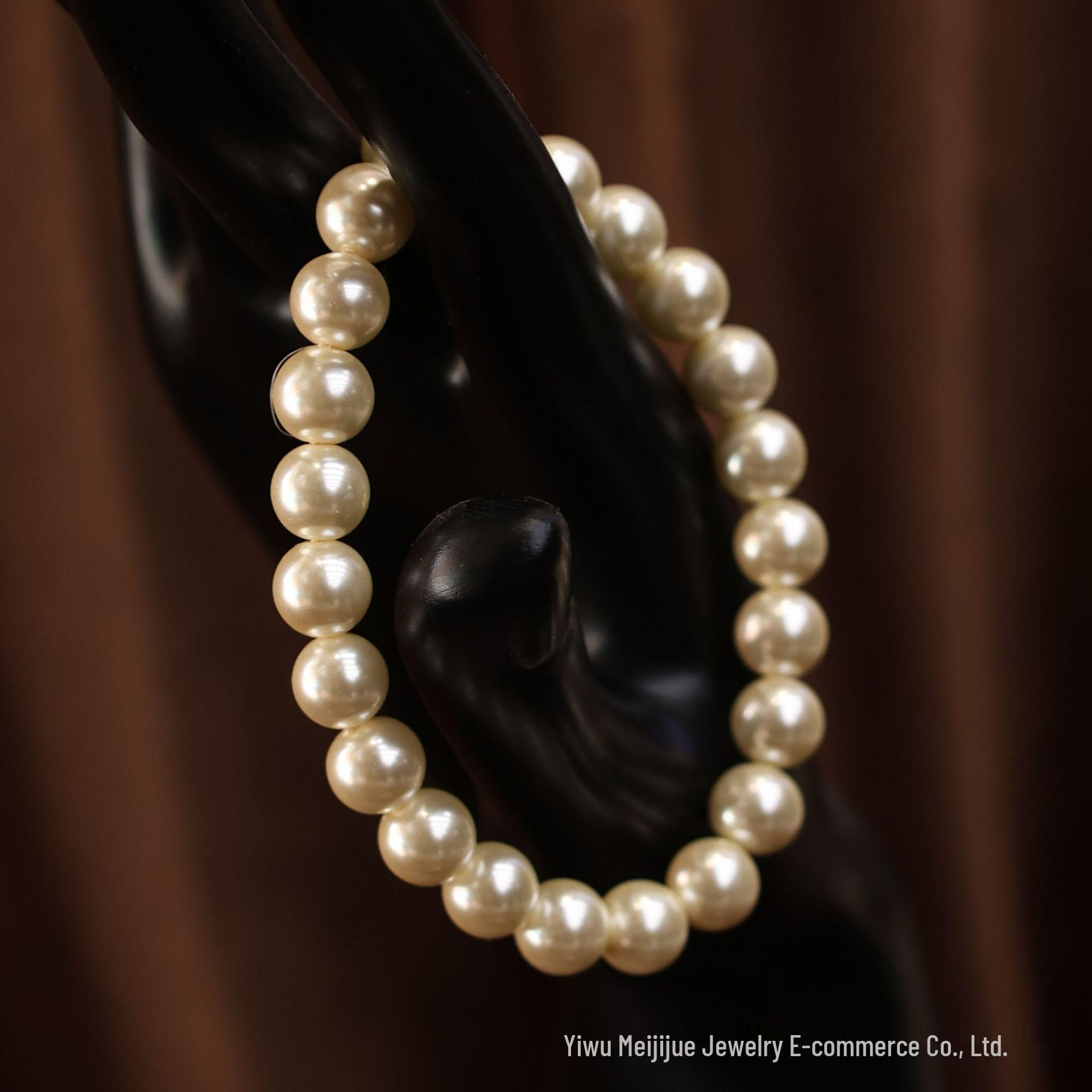 Mei Ji Retro Geometric Pearl Bracelet - Milk White, Simple Beaded Style