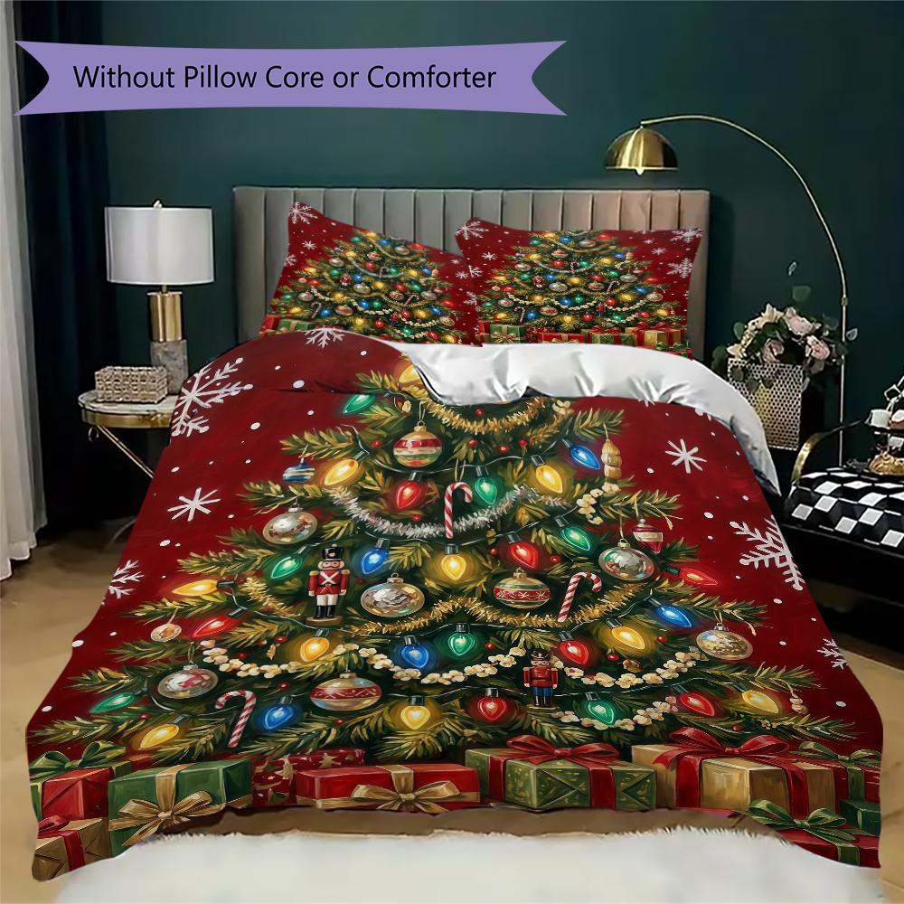 North Pole Delivery Pattern Bedding uilt Set uilt Cover Pillowcase Home Decoration Birthday Gift (1 * duvet cover + 2 * pillowcase without core)_XIA