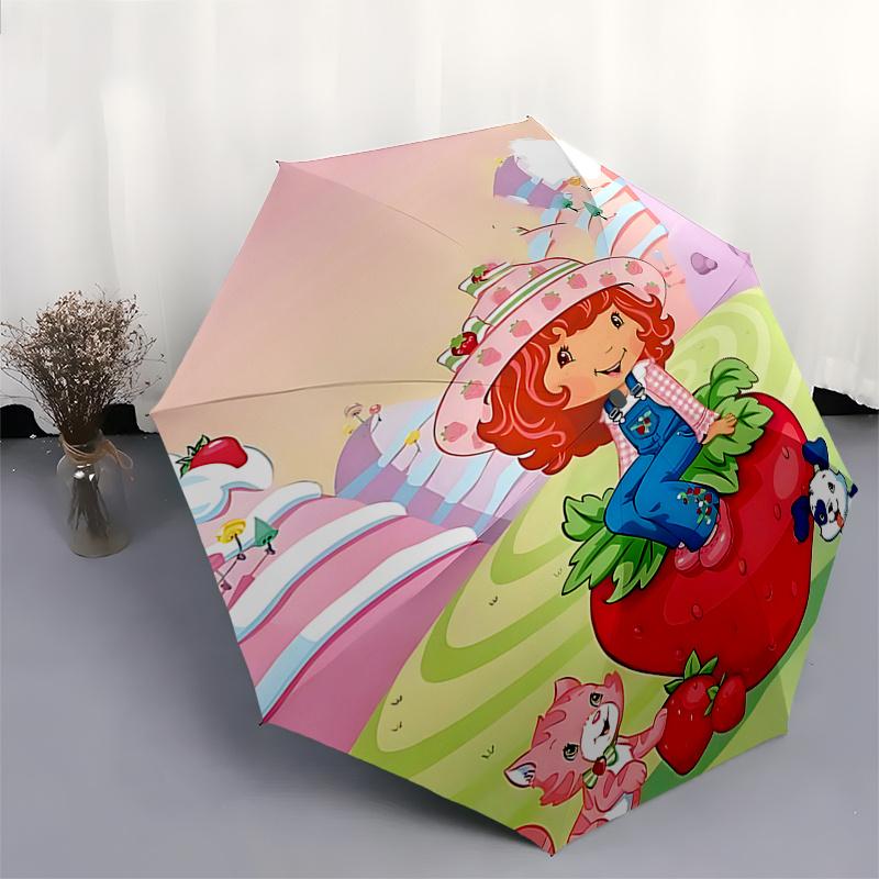 Strawberry Hat with Strawberry Print Automatic Opening Umbrella, Foldable Design, 8 Bone Iron Frame, Perfect Gift for Fans and Travelers0104
