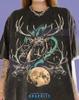 Moose Wildlife Northern Lights Aurora Borealis Moon Comfort Colors® Tshirt, Stars Cosmic Art Nature Lover Hunter Wilderness Vintage Tee