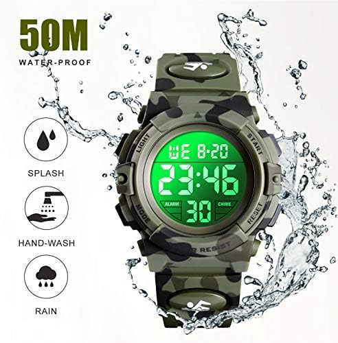 Digitale Uhr für Jungen, Wasserdichte Sport-Kinderuhr mit Wecker, Stoppuhr, 12/24H LED-Armbanduhr für jüngere Teenager