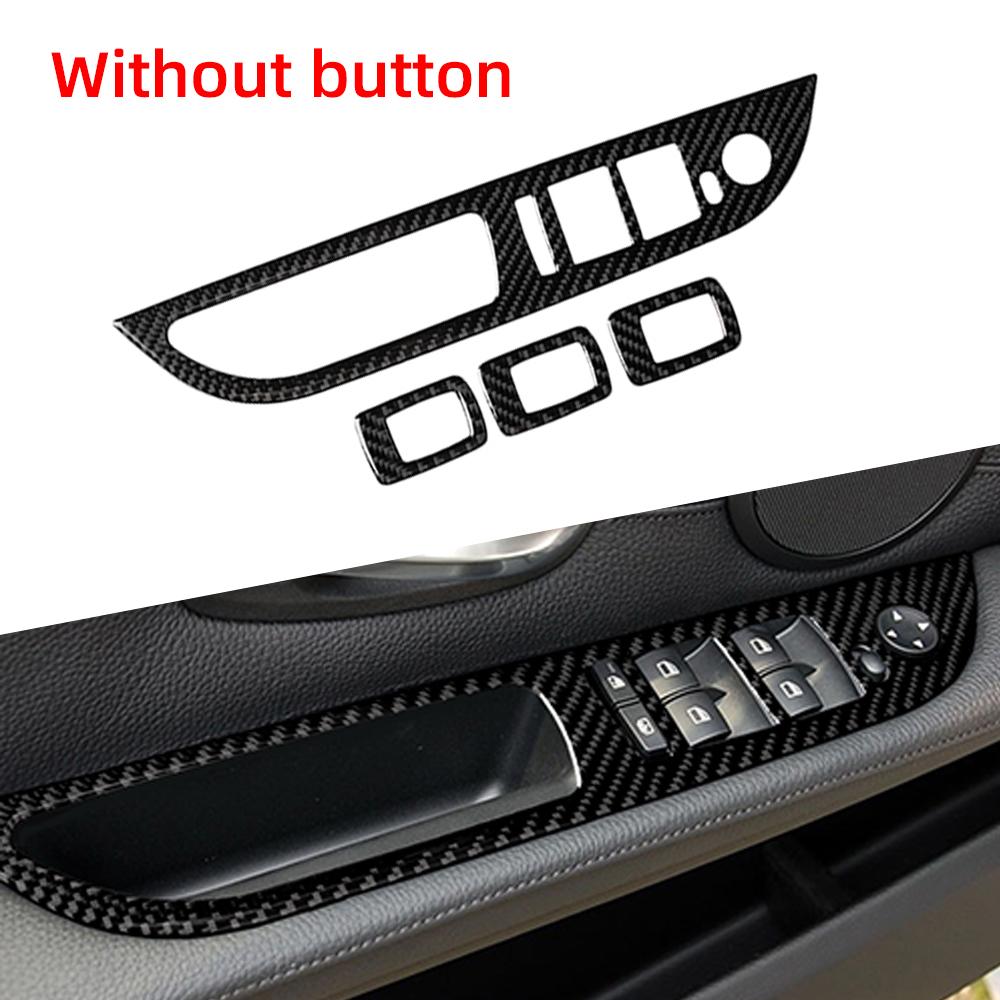 4PCS Carbon Fiber Car Window Lifter Switch Control Panel Frame Decorative Stickers For BMW E60 5 Series 2005-10 Cars Accessories