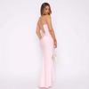 Women's Strapless Midi Dress Slim Fit Elastic Waist Sexy Satin Corset Bodycon Dress Solid Ruched Wedding Guest Evening Gown