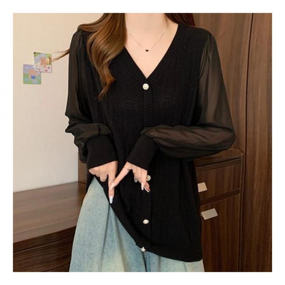 NaVaVa Women Sheer Long SleeVe V Neck Knit Cardigan Nk1962