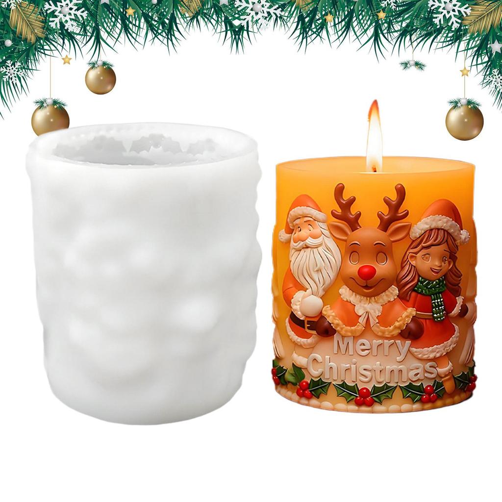 Christmas Silicone Candle Mold 3D Relief Santa Claus Reindeer Girl Epoxy Moulds Silicone Holiday Ornament Casting Mould