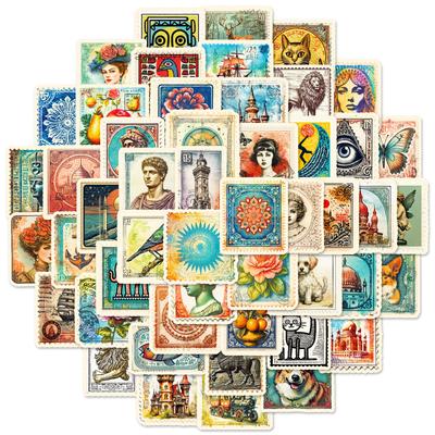 50 Stück Vintage Stempel Graffiti Aufkleber - Nordischer Stil Kreative Abziehbilder für Journal & Artikeldeko
