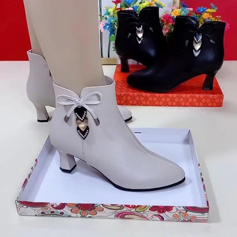 Fashion Women Pointed Toe Ankle Boots Fashionable Wedding Dress Elegant Shoes Comfortable Outdoor Elegant Zipper Boots Zapatos De Mujer