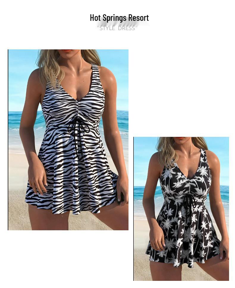 Women's V-Neck Two-Piece Skirted Swimsuit with Boyshorts - Printed, Figure-Flattering Vacation Swimwear