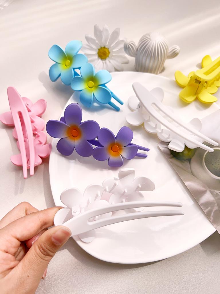 Summer Large Hair Clips Elegant Frosted Butterfly Flower Barrettes Women Beach Hawaii Floral Hairpins Simple Duckbill Headwear