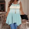 Women's Fashionable Casual Sports Double-ring Vest, Large-sized Tank Vest with Vintage Pattern Printed Patterns, Irregular Hem, Elegant and Simple