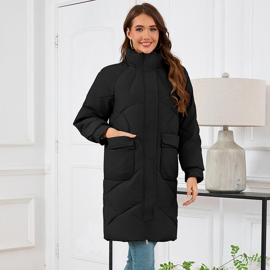 

MIEGOFCE Зимняя женская утепленная куртка с капюшоном и воротником-стойкой, съемная, длиной до колена, пуховик-парка, на молнии, пуховики LQ2011 M чёрный