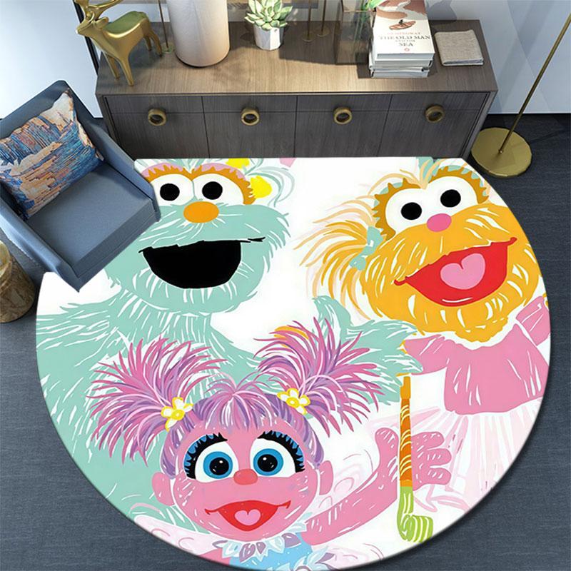 Sesame Street,Round Area Rug,Carpet Rug for Living Room Bedroom Sofa Playroom Decor,Non-slip Floor Mat