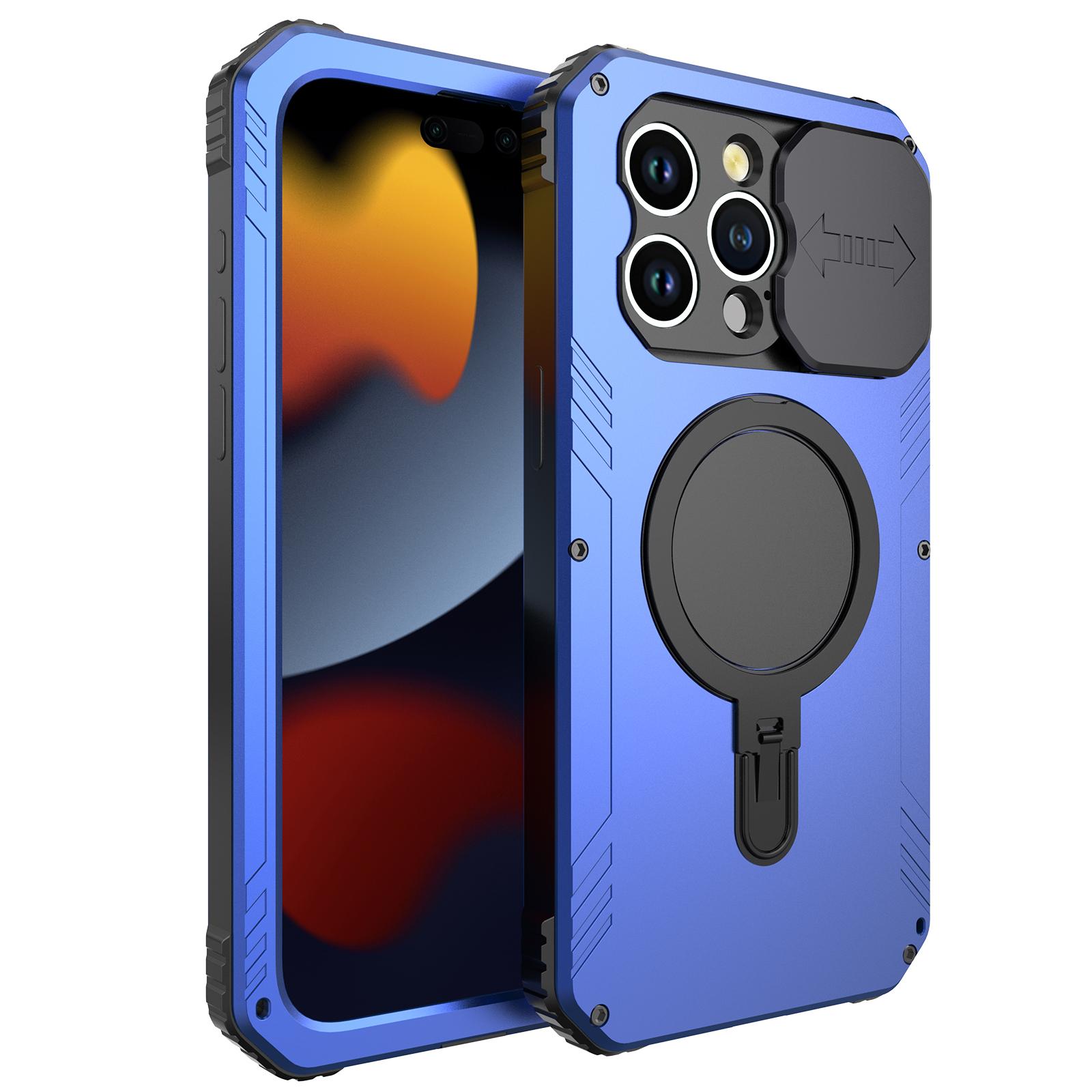 

Магнитный чехол-капля с крышкой из металла и силикона для iPhone 15 Pro со слайдером для камеры, защитной пленкой из закаленного стекла, совместимый с MagSafe Blue