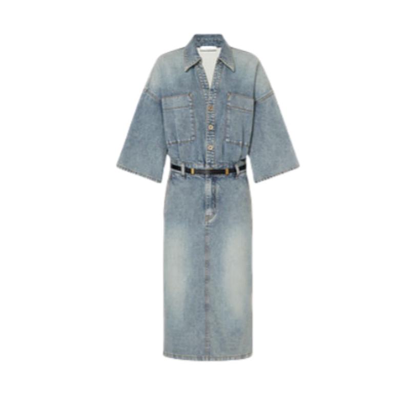 

Edition Women s Retro Blue Denim Dress with Wide Sleeves & Belt M