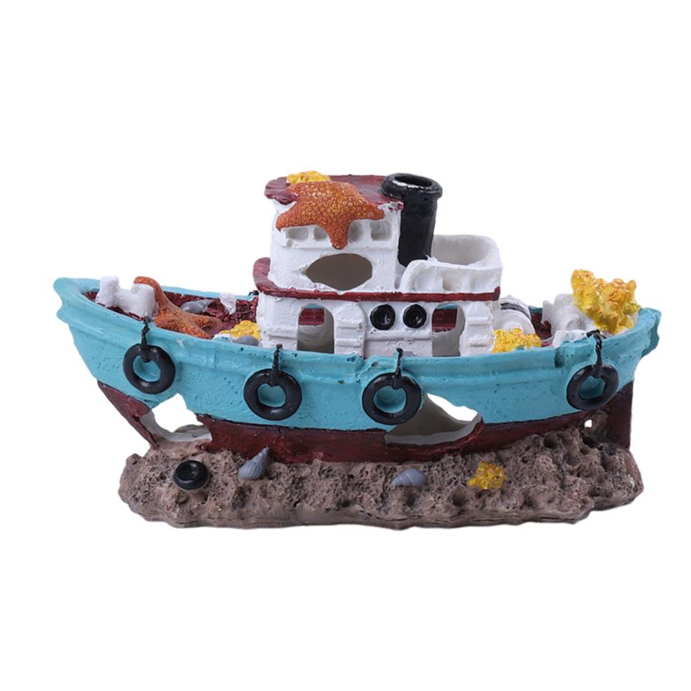 Resin Fish Tank Boat Ornaments Home Aquarium Resin Decoration, Landscaping Glass Fish Tank Boat Bus Ornaments, Artificial Decor