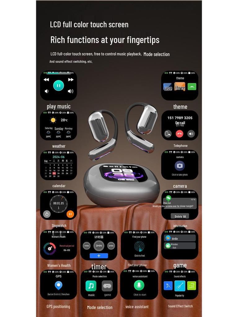 Jinanda LCD Screen Bluetooth Sports Headphones with AI Translation