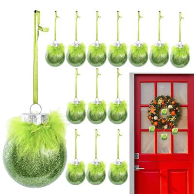 12PCS 6cm Christmas Ball Decorations Sparkling Christmas Tree Decorations Green Hair Glitter Ball Decorations Ornaments