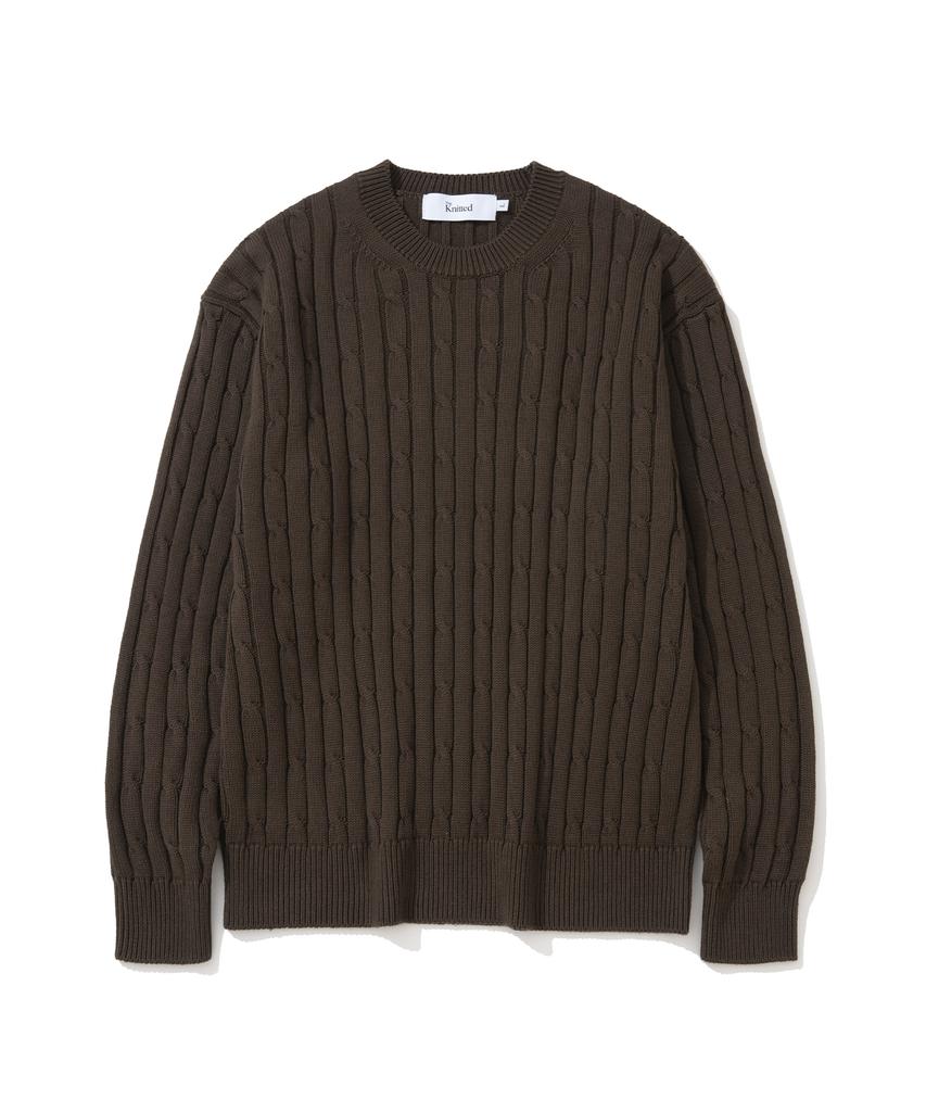 KNITTED [Nitied X Fashion Planet] Cable Round Knit Brown
