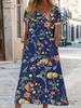 2026 Summer Women's Floral Round Neck Pocket Dress - European & American Style, Casual Loose Fit, Short Sleeve.