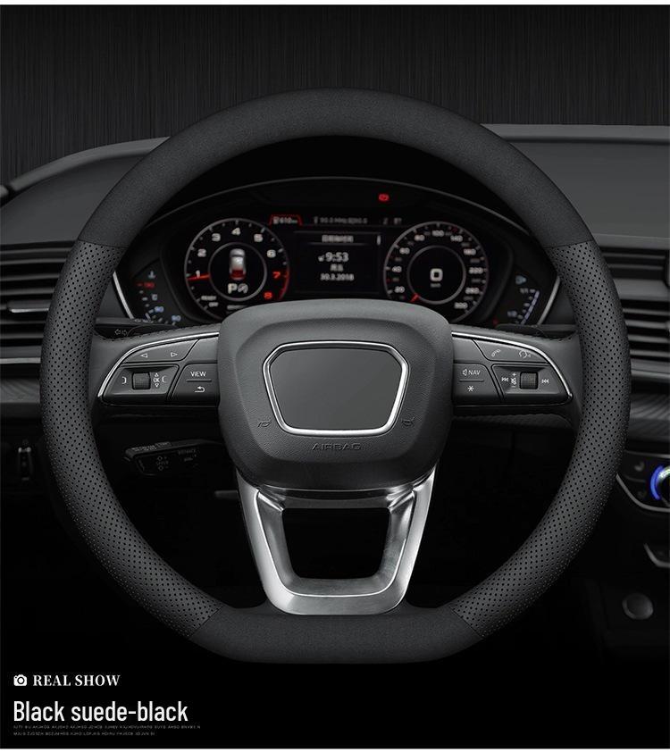 Genuine Leather Non-Slip Steering Wheel Cover for Jaguar XF, F-PACE, XEL, XFL, XJ, XE – All Seasons