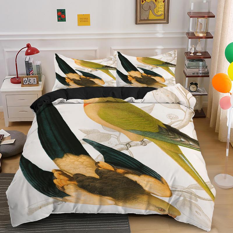 Cartoon Bird Print King Queen Duvet Cover Colorful Cute Pet Birds Bedding For Adult Fashion Animal 2/3pcs Polyester Quilt Cover