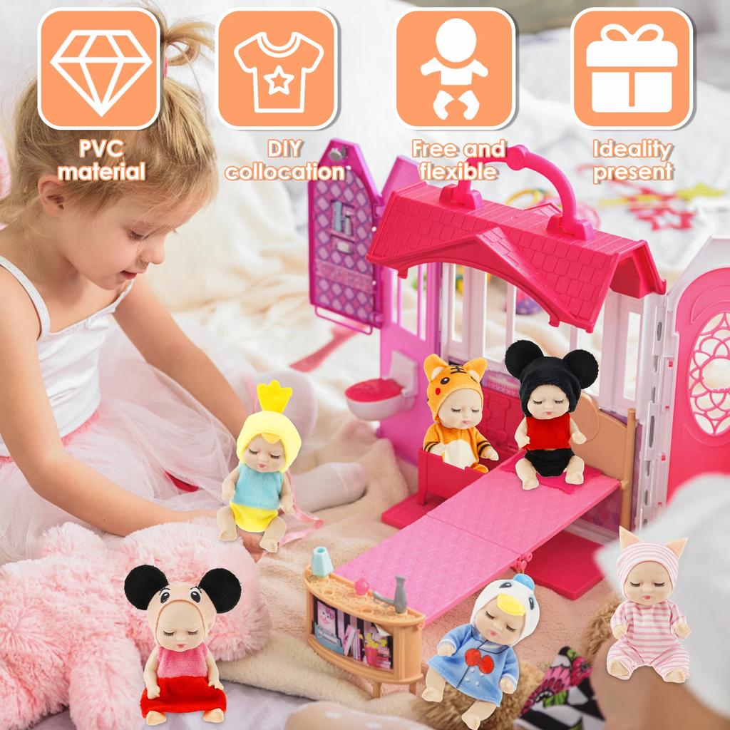 12Pcs Mini Simulation Reborn Doll Toy Cute Sleeping Baby Series Reborn Doll Kawaii Cartoon Animal Toy Children's Gift