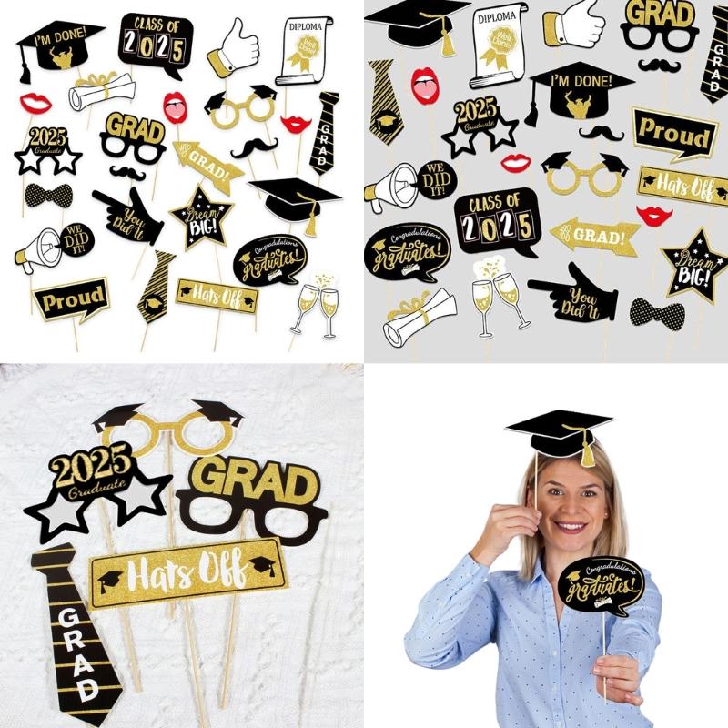 25Pcs Class Of 2025 Graduation Decoration Funny Graduation Photography Props Class Of 2025 Graduation Party Decoration