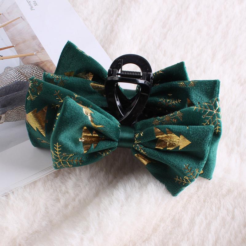 Cross-border Christmas Claw Clip: Large Stamped Bow Hair Accessory for Women