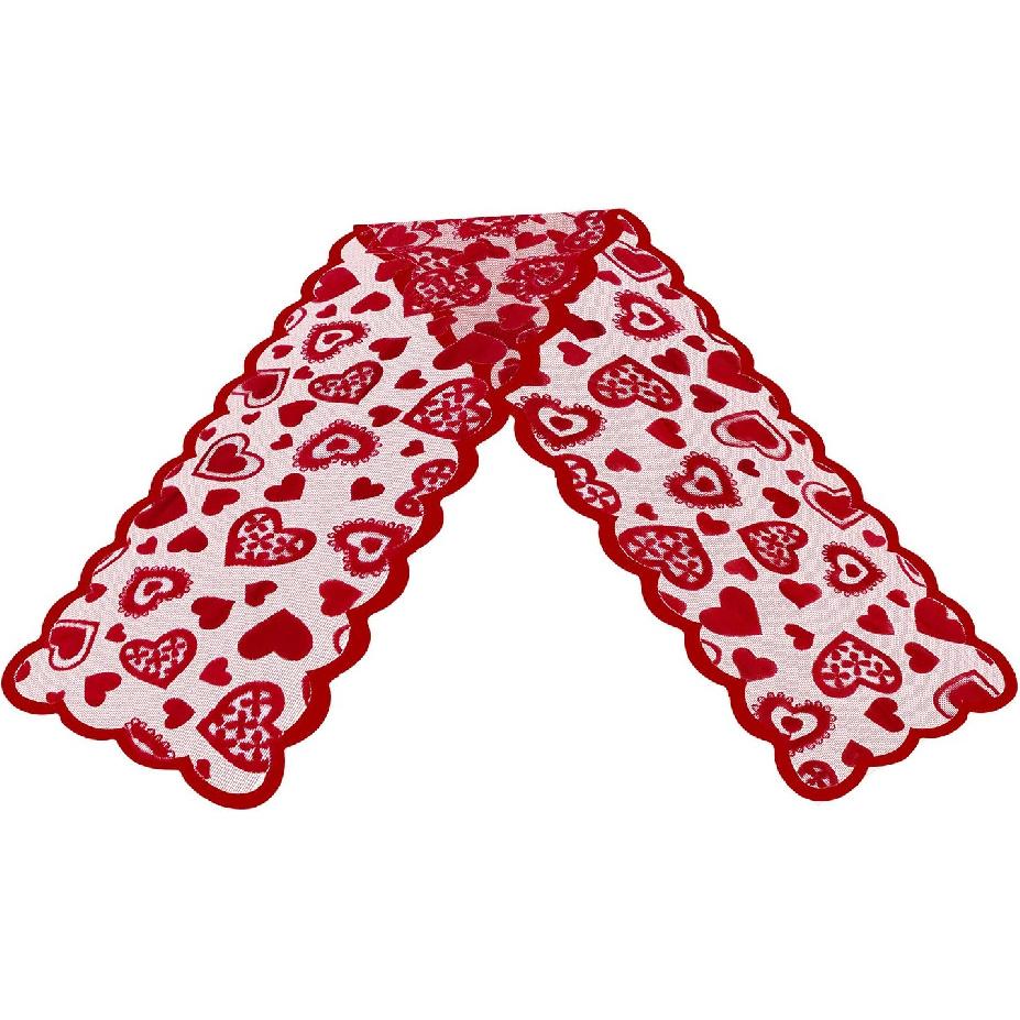 Mosoan Valentines Day Decor Table Runner - 13 x 72 Inch Red Lace Table Runner for Wedding Party, Valentines Decorations - Valentines Day Decor Home